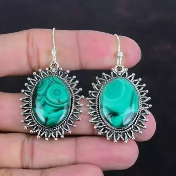 Серьги из малахита Оригинальные серьги из драгоценных камней Уникальные ювелирные изделия Серьги из стерлингового серебра 925 пробы Ювелирные изделия из малахита Серьги ручной работы Подарки для друга