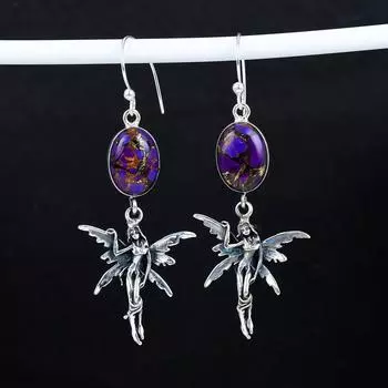 Серьги из медного бирюзового камня, старинные серьги из стерлингового серебра 925 пробы, серьги-подвески из серебра в стиле бохо, подарки на день рождения, подарки для нее 2.95 фиолетовый
