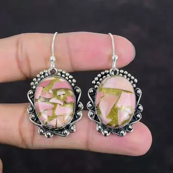 Серьги из медного розового опала, настоящие драгоценные камни, серьги из стерлингового серебра 925 пробы, стильные серьги, украшения ручной работы, женские серьги, подарки на помолвку
