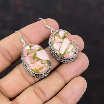 Серьги из медного розового опала, серьги из стерлингового серебра 925 пробы, одно качество, ювелирные изделия из драгоценных камней, приличные серьги ручной работы, подарок для друга, винтажные ювелирные изделия