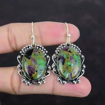 Серьги из медного рубина и цоизита, натуральные драгоценные камни, серьги из стерлингового серебра 925 пробы, изумительные ювелирные изделия ручной работы, серьги последнего дизайна, свадебный подарок