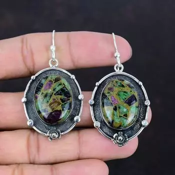 Серьги из медного рубина и цоизита, серебряные серьги 925 пробы, высококачественные ювелирные изделия с драгоценными камнями, элегантные серьги ручной работы, подарки для мамы, антикварные украшения