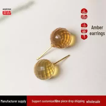 Серьги из мексиканского янтаря и серебра 925 пробы с натуральным сандаловым деревом 0.8mm