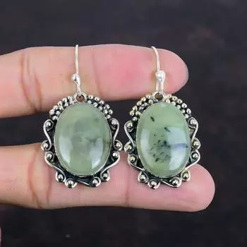 Серьги из мха и пренита, натуральные драгоценные камни, серьги ручной работы, серебряные серьги 925 пробы, ювелирные изделия с камнями по рождению, женские серьги, подарки для жены