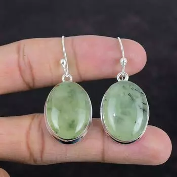 Серьги из мха и пренита, серьги ручной работы, настоящие драгоценные камни, серьги из стерлингового серебра 925 пробы, уникальные ювелирные изделия из мха и пренита, подарки на годовщину