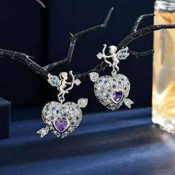 Серьги из микро-инкрустированного циркония Heavy Industry Angel Love Fashion Versatile Personalized Earrings серебряный