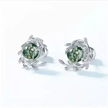 Серьги из мохового агата, уникальные круглые серьги-гвоздики из серебра 925 пробы для женщин мох зеленого