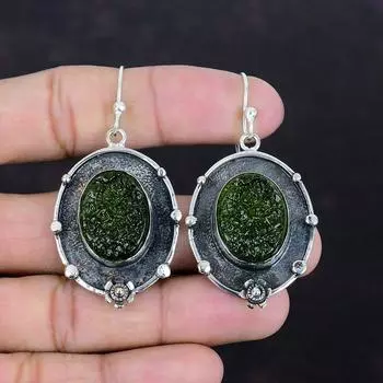 Серьги из молдавита, настоящие серьги из драгоценных камней, серьги из стерлингового серебра 925 пробы, потрясающие ювелирные изделия, серьги ручной работы, подарки для нее, уникальные стильные украшения