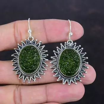 Серьги из молдавита Серьги из натурального драгоценного камня Серьги из стерлингового серебра 925 пробы Серьги ручной работы Ювелирные изделия из молдавита Изящные серьги Подарки на годовщину