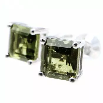 Серьги из молдавита женские, роскошное серебро 925 пробы, бинауральный космический метеорит, квадратное стекло [ЗОЛОТОЙ КАМЕНЬ]
