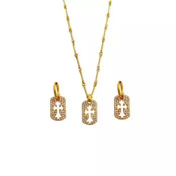 Серьги из настоящего золота с медным покрытием и инкрустацией из циркония, индивидуальное ожерелье в форме креста, серьги, комбинация T145