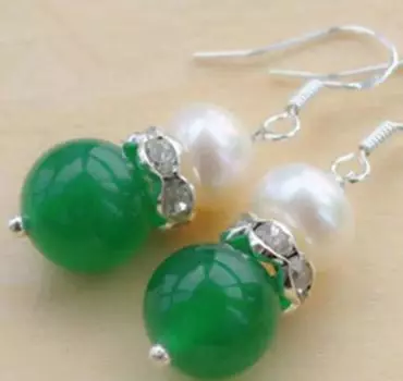 Серьги из настоящей стерлинговой пробы 925 пробы с круглым натуральным зеленым камнем и жемчугом диаметром 10 мм