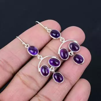 Серьги с натуральным аметистом и драгоценным камнем, твердые серьги из стерлингового серебра 925 пробы, серьги ручной работы, ювелирные изделия, подарок для женщин и девочек, E-375 фиолетовый