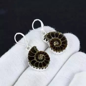 Серьги из натурального аммонита из стерлингового серебра 925 пробы, серьги-подвески из серебра в стиле бохо, подарки на День благодарения, подарки для нее 2.16 коричневый