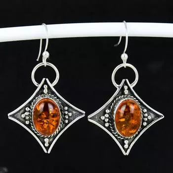 Серьги из натурального балтийского янтаря, старинные серьги из стерлингового серебра 925 пробы, серьги-подвески из серебра в стиле бохо, подарки для вечеринок, подарки для нее 4 Cm оранжевый