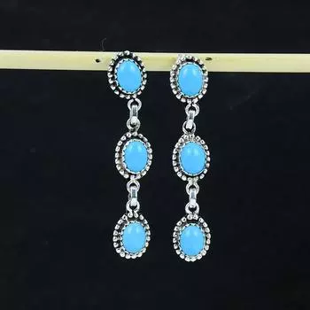 Серьги из натурального бирюзового камня «Спящая красавица», серьги из стерлингового серебра 925 пробы, серьги-подвески ручной работы в стиле бохо, подарок на День благодарения 2.75 синий