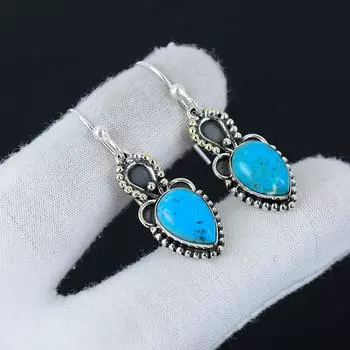 Серьги из натурального бирюзового камня «Спящая красавица», серьги из стерлингового серебра 925 пробы, серьги-подвески из серебра ручной работы в стиле бохо, подарки на день рождения 1.96 синий