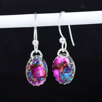 Серьги из натурального бирюзового камня Kingman Spiny из стерлингового серебра 925 пробы, серьги-подвески из серебра в стиле бохо, подарки на годовщину, подарки для нее 2.16 фиолетовый