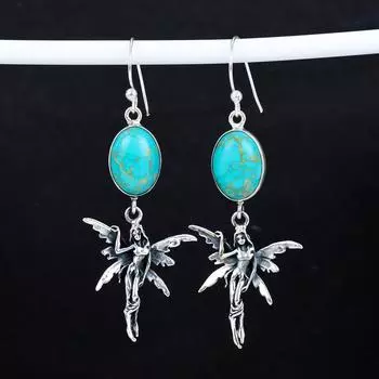 Серьги из натурального бирюзового камня, старинные серьги из стерлингового серебра 925 пробы, серьги-подвески из серебра в стиле бохо, подарки для ваты, подарки для нее 2.95 синий