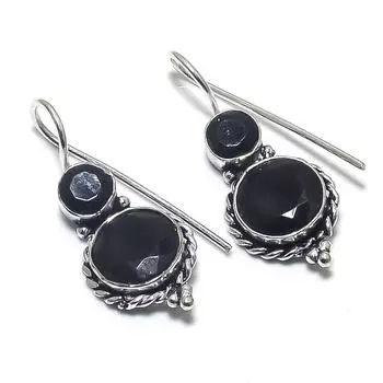 Серьги из натурального черного драгоценного камня шпинель 925 пробы 1,18 дюйма A4s32