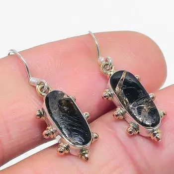 Серьги из натурального черного медного бирюзового серебра 925 пробы 1,50 дюйма E8t57