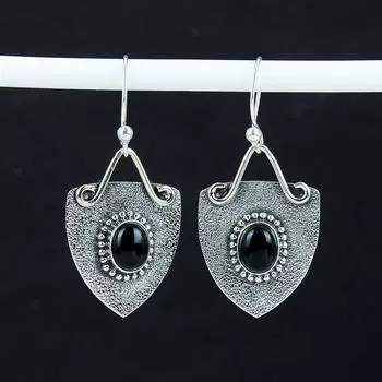 Серьги из натурального черного оникса, серьги из стерлингового серебра 925 пробы, серьги-подвески из серебра ручной работы в стиле бохо, подарок на помолвку 2.16 чёрный