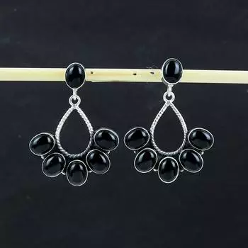 Серьги из натурального черного оникса, серьги из стерлингового серебра 925 пробы, серьги-подвески ручной работы в стиле бохо, серебряные украшения, подарок на День благодарения 2.36 чёрный