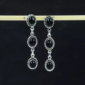 Серьги из натурального черного оникса, серьги из стерлингового серебра 925 пробы, серьги-подвески из серебра в стиле бохо ручной работы, пасхальный подарок чёрный