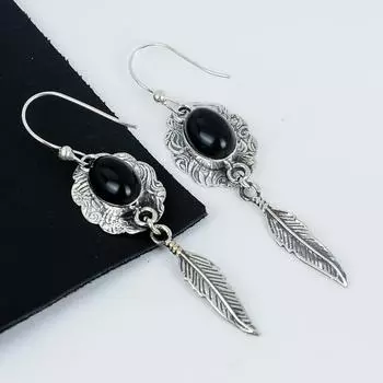 Серьги из натурального черного оникса, серьги из стерлингового серебра 925 пробы, серьги-подвески ручной работы в стиле бохо, ювелирные украшения из серебра, подарки для вечеринок 2.75 чёрный