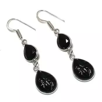 Серьги из натурального черного оникса и шпинели из стерлингового серебра 925 пробы 2,13 дюйма o4t92