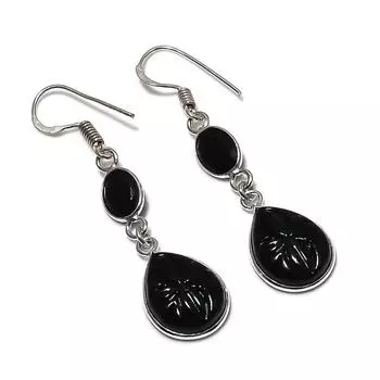 Серьги из натурального черного оникса и шпинели из стерлингового серебра 925 пробы 1,97 дюйма Q8W14