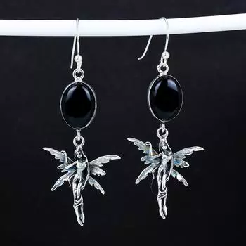 Серьги из натурального черного оникса, старинные серьги из стерлингового серебра 925 пробы, серьги-подвески из серебра в стиле бохо, подарки на день рождения, подарки для нее 2.95 чёрный