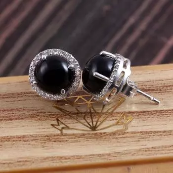 Серьги из натурального черного оникса, Серьги с драгоценными камнями, Ювелирные серьги, Черные серьги, Серьги-гвоздики из черного оникса, Подарок для нее, Подарок жене мамы чёрный