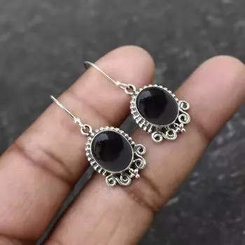 Серьги из натурального черного оникса высшего качества с драгоценными камнями,серьги из стерлингового серебра 925 пробы