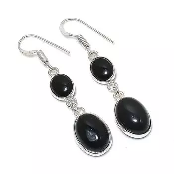 Серьги из натурального черного оникса из стерлингового серебра 925 пробы 1,97 дюйма B0M24
