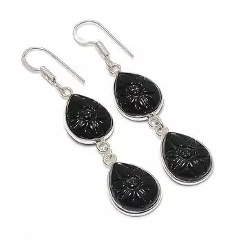 Серьги из натурального черного оникса из стерлингового серебра 925 пробы 2,25 дюйма Z3n99