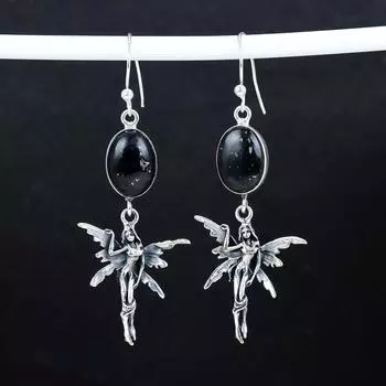 Серьги из натурального черного оксида, старинные серьги из стерлингового серебра 925 пробы, серьги-подвески из серебра в стиле бохо, подарки для вечеринок, подарки для нее 2.95 чёрный