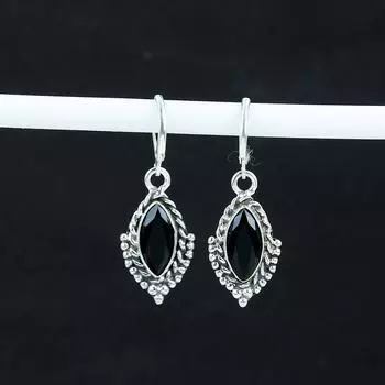 Серьги из натурального черного шпинеля, серьги из стерлингового серебра 925 пробы, серьги-подвески из серебра ручной работы в стиле бохо, подарок для нее 1.77 чёрный