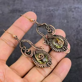 Серьги из натурального цитрина ручной работы из медной проволоки 2,99 дюйма e9G08