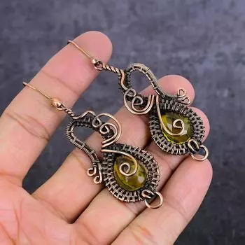 Серьги из натурального цитрина ручной работы из медной проволоки 3,15 дюйма Y6Y51