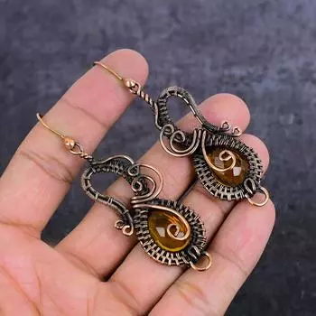 Серьги из натурального цитрина ручной работы из медной проволоки 3,15 дюйма W8b30