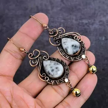 Серьги из натурального дендрита и опала, медная проволока, 3,43 дюйма, G3n11