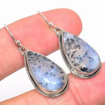 Серьги из натурального дендрита и опала, 925 пробы, подарочные, 1,50 дюйма, b3f65