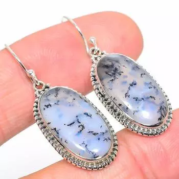Серьги из натурального дендрита и опала, из чистого серебра 925 пробы, 1,75 дюйма, j6l95