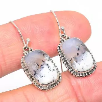 Серьги из натурального дендрита и опала, из чистого серебра 925 пробы, 1,50 дюйма, A4l46