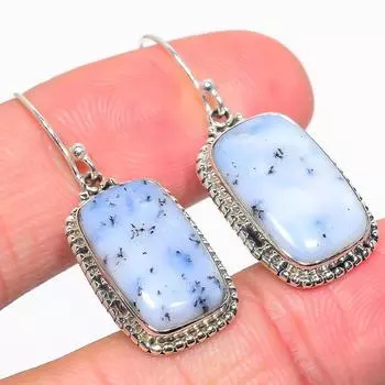 Серьги из натурального дендрита и опала, из чистого серебра 925 пробы, 1,50 дюйма, V1q50