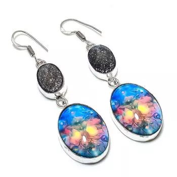 Серьги из натурального дихроичного стекла с драгоценными камнями из стерлингового серебра 925 пробы 2,60 дюйма o9i83