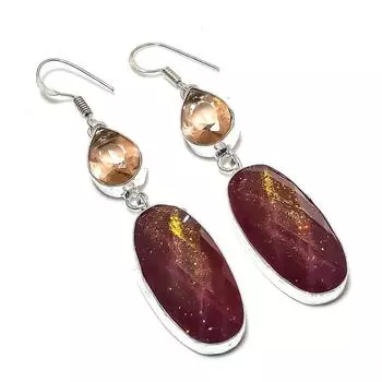 Серьги из натурального дихроичного стекла, морганита, стерлингового серебра 925 пробы, 2,84 дюйма, B2i92