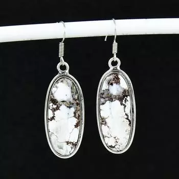 Серьги из натурального дикого коня, драгоценный камень яшма, антикварные серьги из стерлингового серебра 925 пробы, серьги-подвески из серебра в стиле бохо, подарок на день рождения 5.5 Cm белый