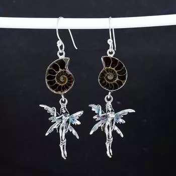 Серьги из натурального драгоценного камня аммонит, старинные серьги из стерлингового серебра 925 пробы, серьги-подвески из серебра в стиле бохо, подарки на день рождения, подарки для нее 2.95 коричневый